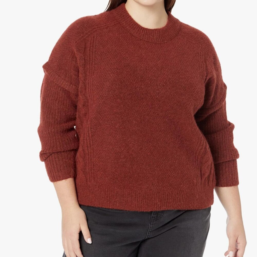 Madewell Plus Cable Havener Pullover Sweater in Heather Auburn, Size 3X‎